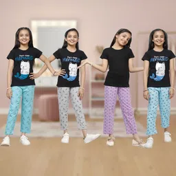 YK Girls Pack Of 4 Printed Cotton Lounge Pants-picture-57