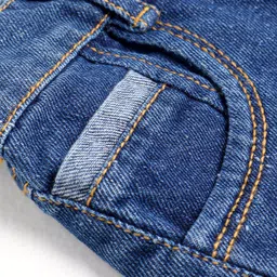 Little Kangaroos Above Knee Length Solid Stretch Denim Shorts with Pouch - Dark Blue image 3