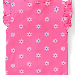 Babyhug 100% Cotton Knit Frill Sleeves Front Open Vests Strawberry & Floral Print Pack of 3 - Pink Green & White image 3