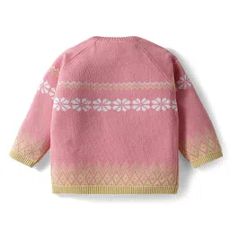 Babyhug Knit Full Raglan Sleeves Pullover Sweater Set with Cap & Aztec Design - Pink image 3