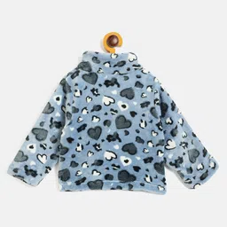 JWAAQ Cotton Knit Full Sleeves Hearts Designed & Fur Detailed Coordinating Hooded Sweater With Pant Set - Blue image 4