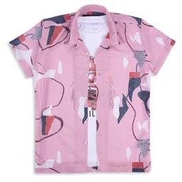 cavio CAVIOCotton Half Sleeves Abstract Printed Shirt With Tee - Pink image 5