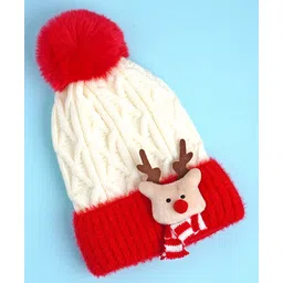 Little Surprise Box Woollen Blend Reindeer Applique Detailed Self Designed Beanie Cap & Muffler Set - Multi Colour image 4