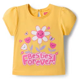 Babyhug Cotton Knit Half Sleeves T-Shirt with Floral & Polka Dot Print Pack of 3 - Pink Yellow & Navy Blue image 4