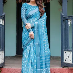 MAHARANI COUTURE Ethnic Motifs Print Zari Pure Linen Banarasi Saree image 2