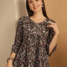 Merira Women Floral Jaipuri Printed V-Neck Cotton Top-picture-26