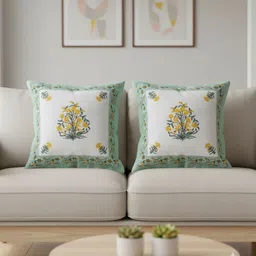 Gulaab Jaipur White & Orange Set of 2 Floral Square Cushion Covers-picture-11