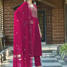 KALINI Women Ethnic Motifs Embroidered Kurta with Trousers & Dupatta image 2
