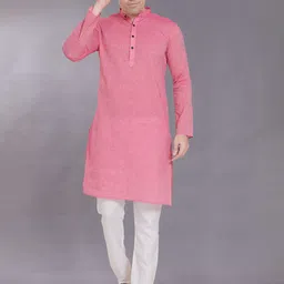 PulseIQ Men Pure Cotton Mandarin Collar Regular Fit Long Kurta image 2