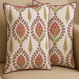 Myntra Elegant Homes Pink & White 2 Pieces Floral Printed Cotton Square Cushion Covers-picture-49
