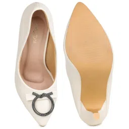 Shezone Women's Cream Stiletto Pumps image 4