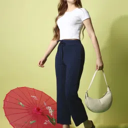 SELVIA Navy Regular Fit Mid Rise Trousers image 4