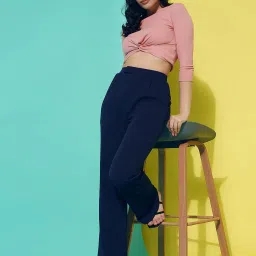 SELVIA Navy Regular Fit Mid Rise Trousers image 4