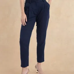 RAREISM Navy Cotton Blend Solid Trousers image 1