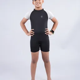 Kiddopanti Kids Black & Light Grey Solid Swimsuit image 1
