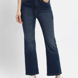 MADAME Blue Cotton Flared Fit Mid Rise Jeans image 1