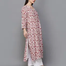 Melange by Lifestyle White & Pink Floral Print Straight Kurta image 4