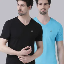 Friskers Black & Turquiose Blue Cotton Slim Fit T-Shirt image 1