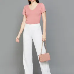 Code by Lifestyle Pink V Neck Knitted Top image 4