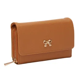 Globus Women Light Brown Solid Vegan Leather Envelope Wallet with Wrist Loop image 4