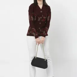 Kalt Maroon Printed Cardigan image 4