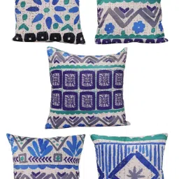 Romee Blue & White Polyester Cushion Cover - Set of 5 image 2