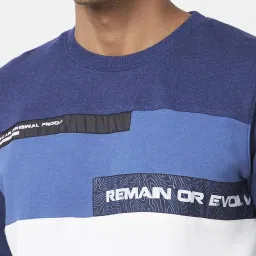 Spykar Indigo Blue & White Slim Fit Colour Block Sweatshirt image 4