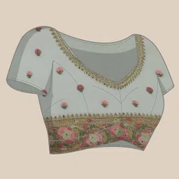 Mohey Green Embroidered Saree With Unstitched Blouse image 4