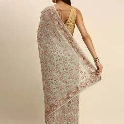 Mohey Green Embroidered Saree With Unstitched Blouse image 2