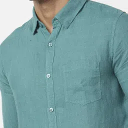 Spykar Atlantic Green Linen Regular Slim Fit Shirt image 4