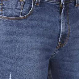 Spykar Mid Blue Cotton Slim Fit Distressed Jeans image 4