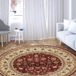 OBSESSIONS Beige & Maroon Classical Round Shape Machine Made Carpet - Medium (150 cm x 150 cm)-picture-10