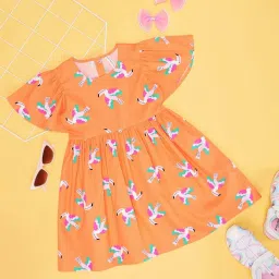 Pantaloons Junior Kids Orange Cotton Printed Dress image 1