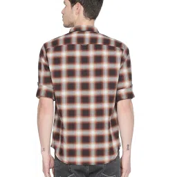 Basics Brown & Grey Slim Fit Checks Shirt image 2