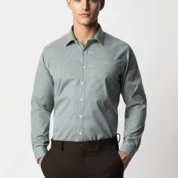 Van Heusen Green Cotton Slim Fit Checks Shirt image 1