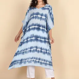 Maaesa Turquoise And White Three-Quarter Sleeves Kaftan Kurta image 1