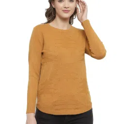 Mafadeny Mustard Self Design Round Neck Sweater image 1
