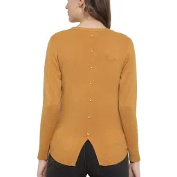 Mafadeny Mustard Self Design Round Neck Sweater image 2