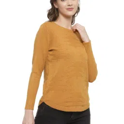 Mafadeny Mustard Self Design Round Neck Sweater image 3