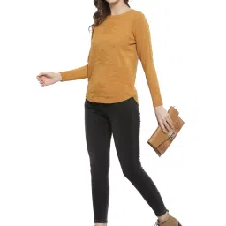 Mafadeny Mustard Self Design Round Neck Sweater image 4