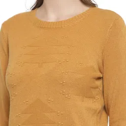 Mafadeny Mustard Self Design Round Neck Sweater image 5