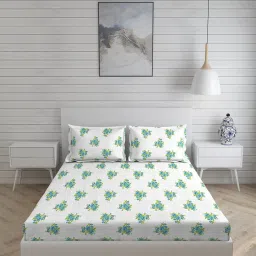 Layers Aura Floral Blue 110 TC Microfibre Double Bed Sheet with 2 Pillow Covers image 1