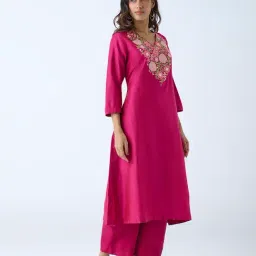 Utsa by Westside Fuchsia Floral Embroidered Straight Kurta image 3
