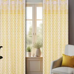 REYANSH DECOR Yellow Set of 2 Floral Room Darkening Door Curtain-image-12