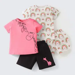 Nite Flite Girl Pack Of 2Printed Top & Shorts Pure Cotton Clothing Set-image-22
