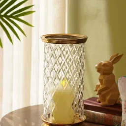 Pure Home and Living Gold Cylindrical Glass Candle Holder image 1