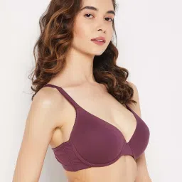 Clovia Purple Cotton Plunge Bra image 4