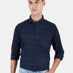 Duke Navy Cotton Slim Fit Checks Shirt image 1