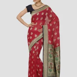 Banarasi Silk Works Red Woven Saree With Unstitched Blouse-picture-36