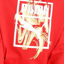 Puma Red Regular Fit Printed Cotton Hooded Sweatshirt image 4